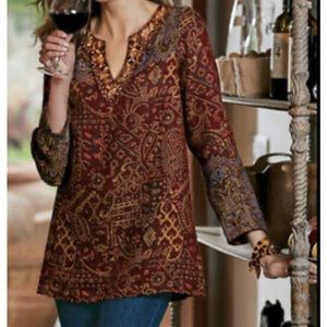 Soft Surroundings Women’s beaded tapestry tunic top Size 1x embellished Boho